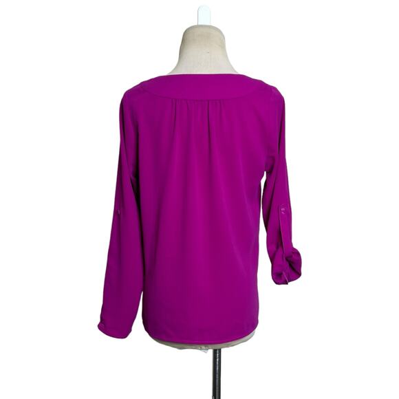 Skies Are Blue fuchsia roll tab sleeves blouse size SP - Picture 2 of 13